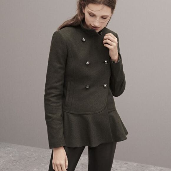 BANANA REPUBLIC Italian Melton Wool-Blend Peplum-Hem Coat Military Size XS - Picture 2 of 9